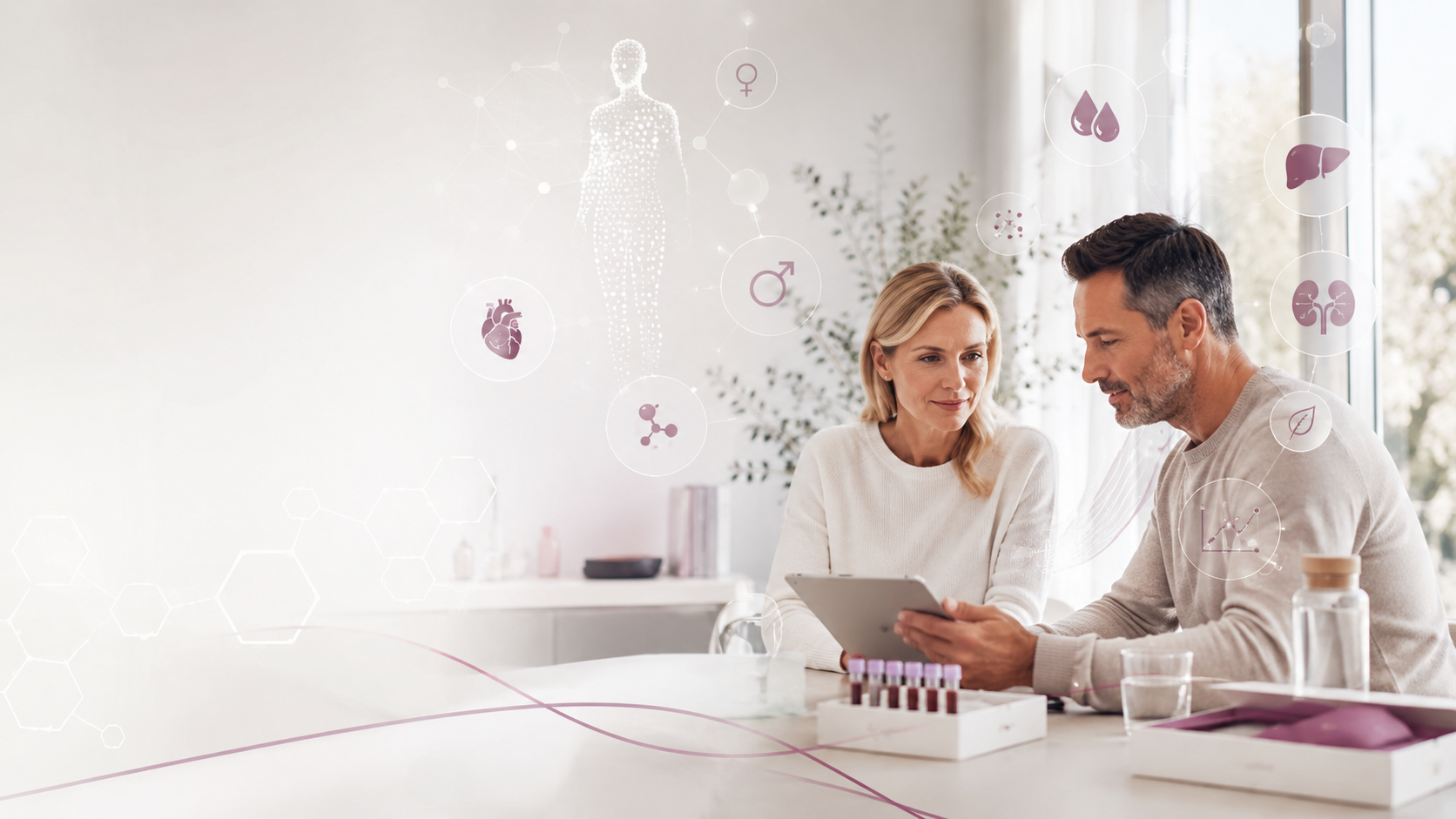 Medical consultation with digital health graphics, Health testing