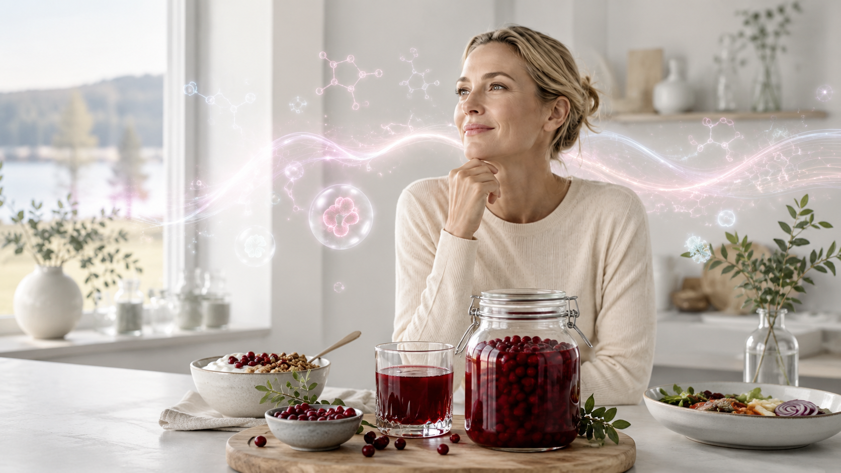 Serene wellness kitchen with vibrant berries