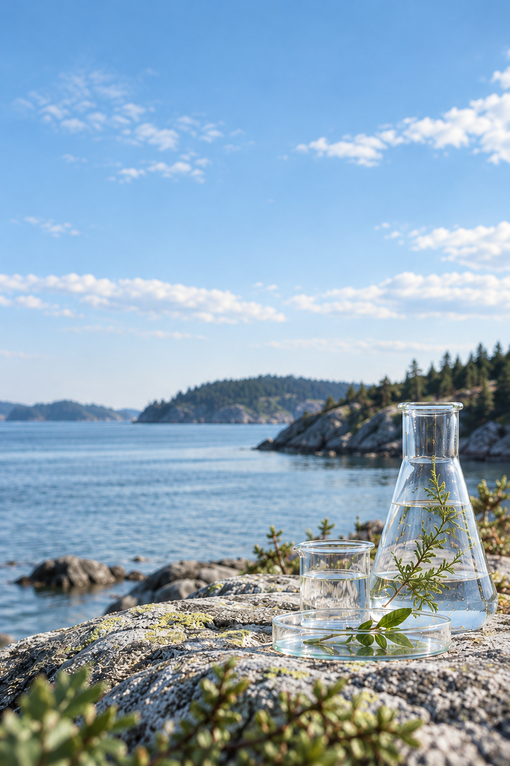 Nordic seascape with botanical glassware