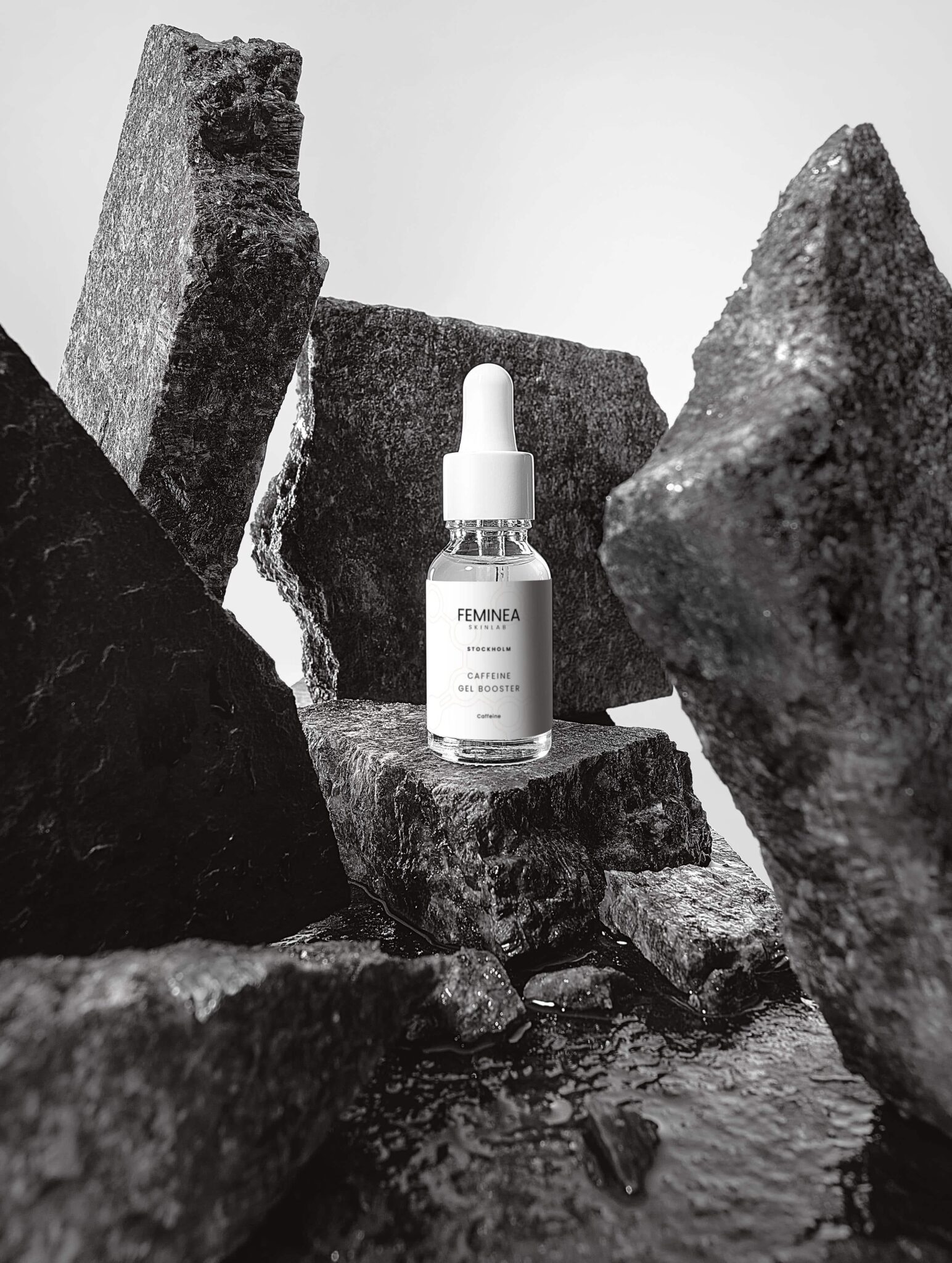 Caffeine Gel Booster, Bottle, Display on Rocks